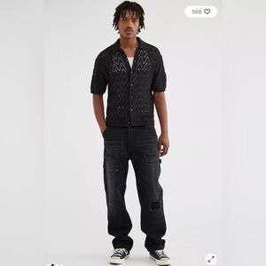 Urban Outfitters BDG Define Polo Short Sleeve Button-Down Sweater in Brown